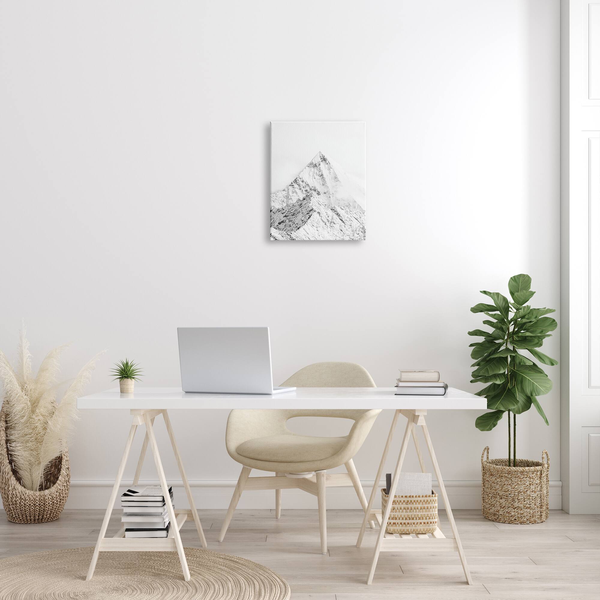 Stupell Industries Snowy Mountain Peak Sharp Lines Black White Canvas Wall Art